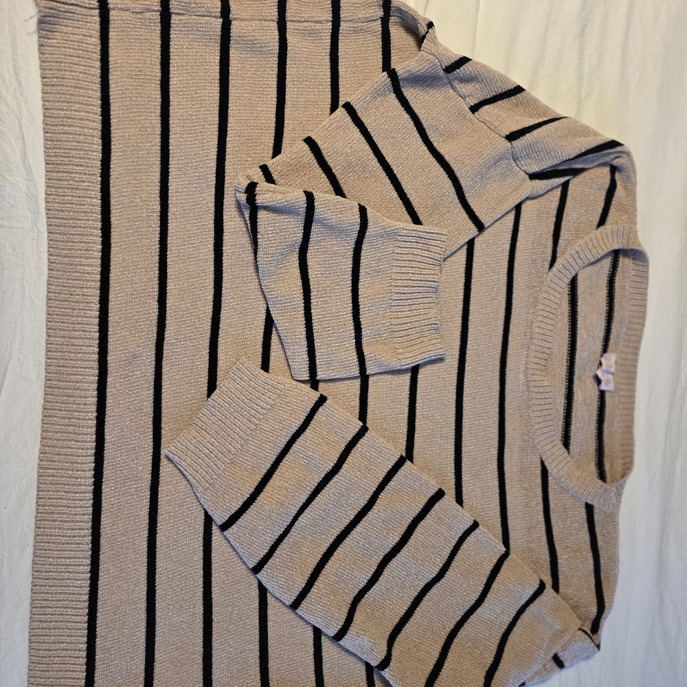 Pink Lily Beige and Black Striped Sweater